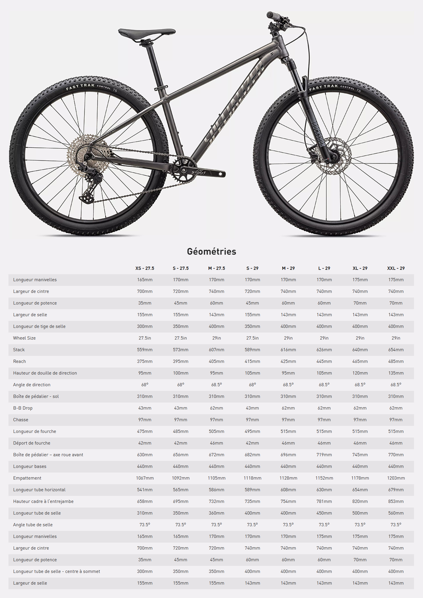 Guide de taille du vélo Rockhopper Expert année 2025